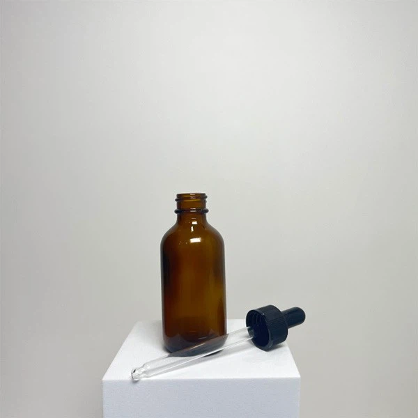 2oz (60ml) Amber Boston Round Glass Bottle - 20-400 Neck